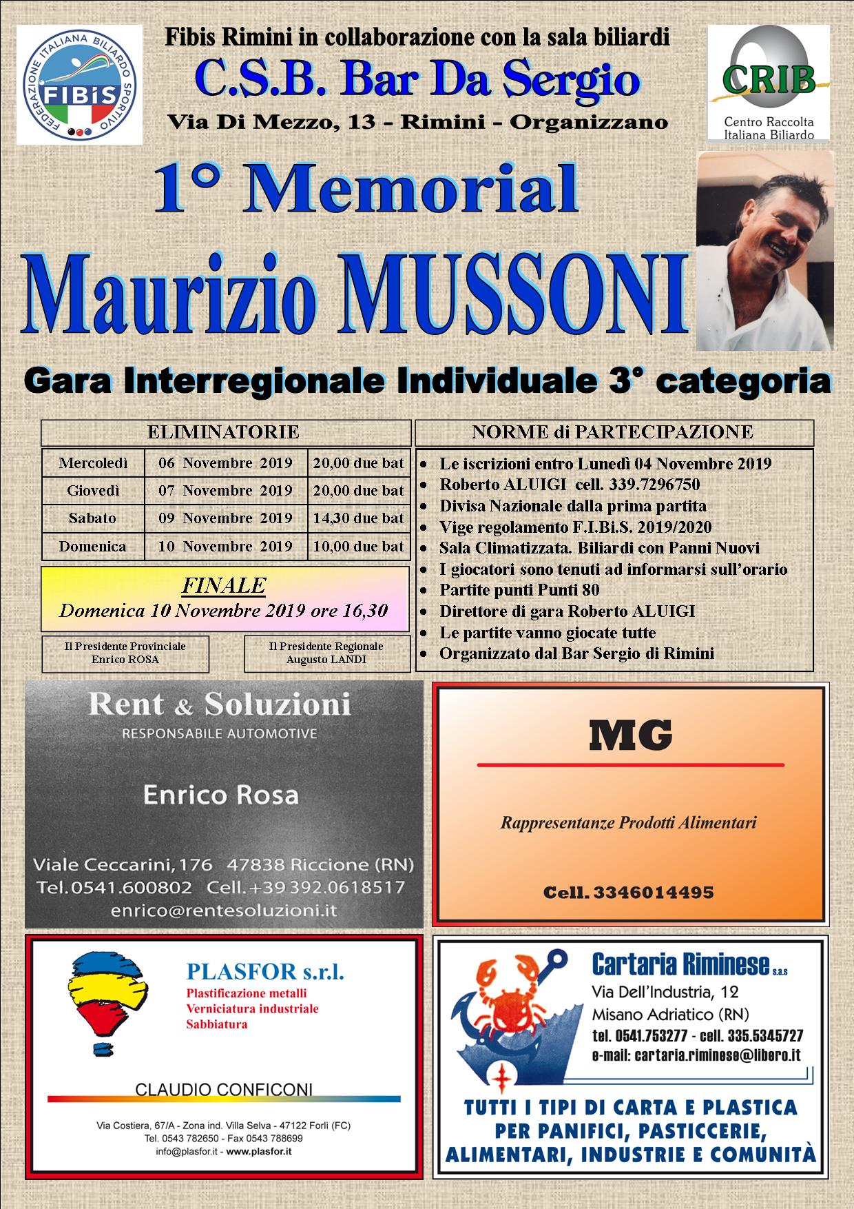 1^ Memorial Mussoni Maurizio - Gara Interregionale Individuale 3^ Cat. (C.S.B. Sergio Rimini)