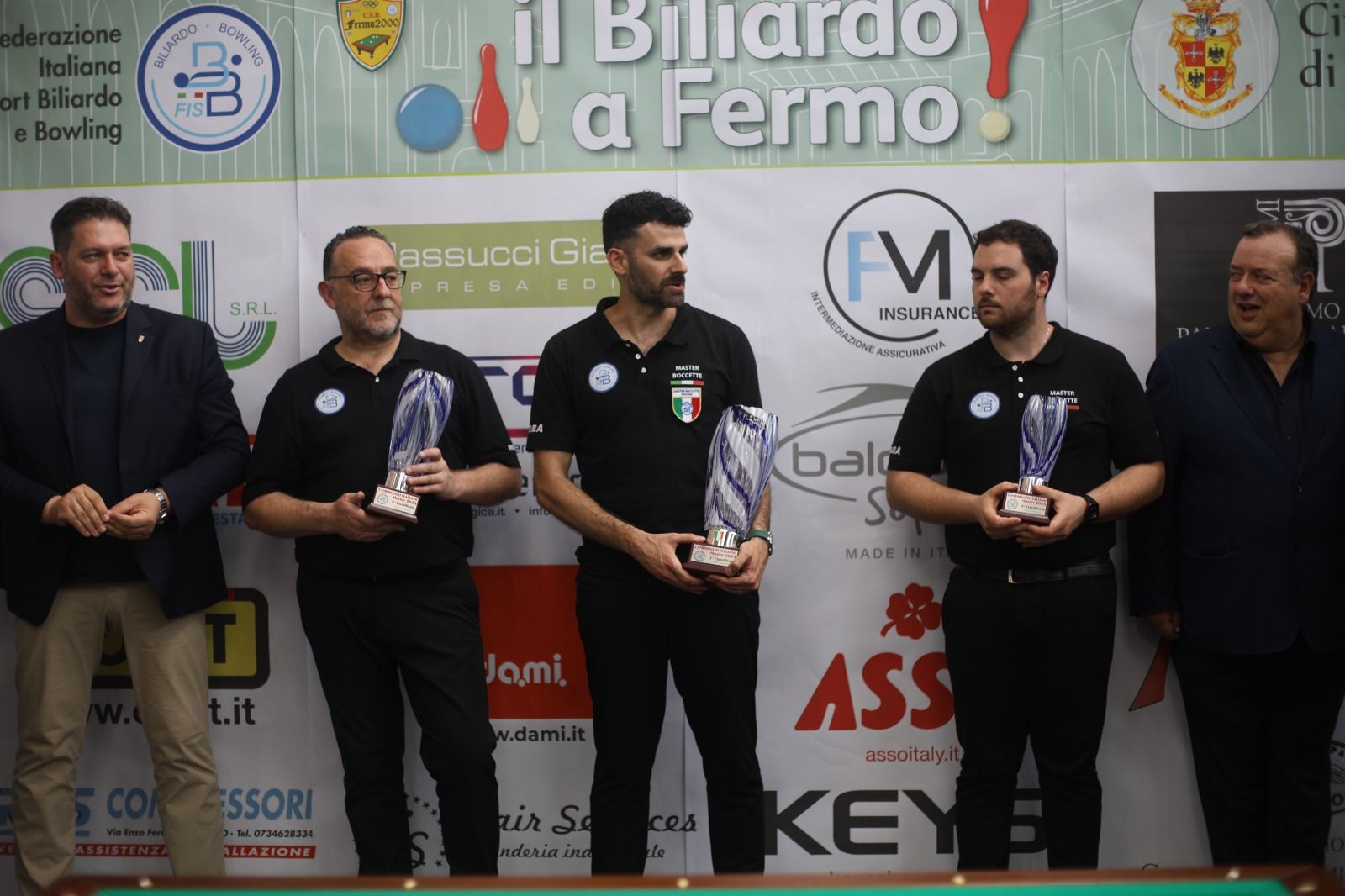 Il presidente regionale Fiabb MarchecSimone Cardelli, Iuri Minoccheri, Edoardo Vanni, Simone Rinaldi ed il respisabile nazionale boccette Pavio Migliozzi