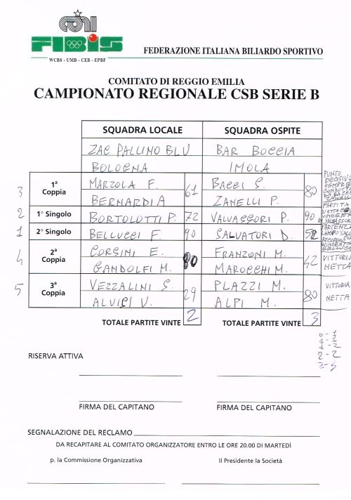 Referto originale regionale serie B