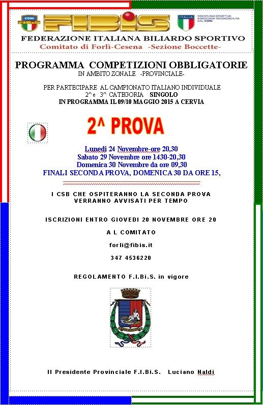2^ prova zonale qualificazione italiani 2* e 3* singolo